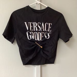 Versace Medusa T-Shirt Cropped Safety Pin Logo Black Size Small 100% Cotton
